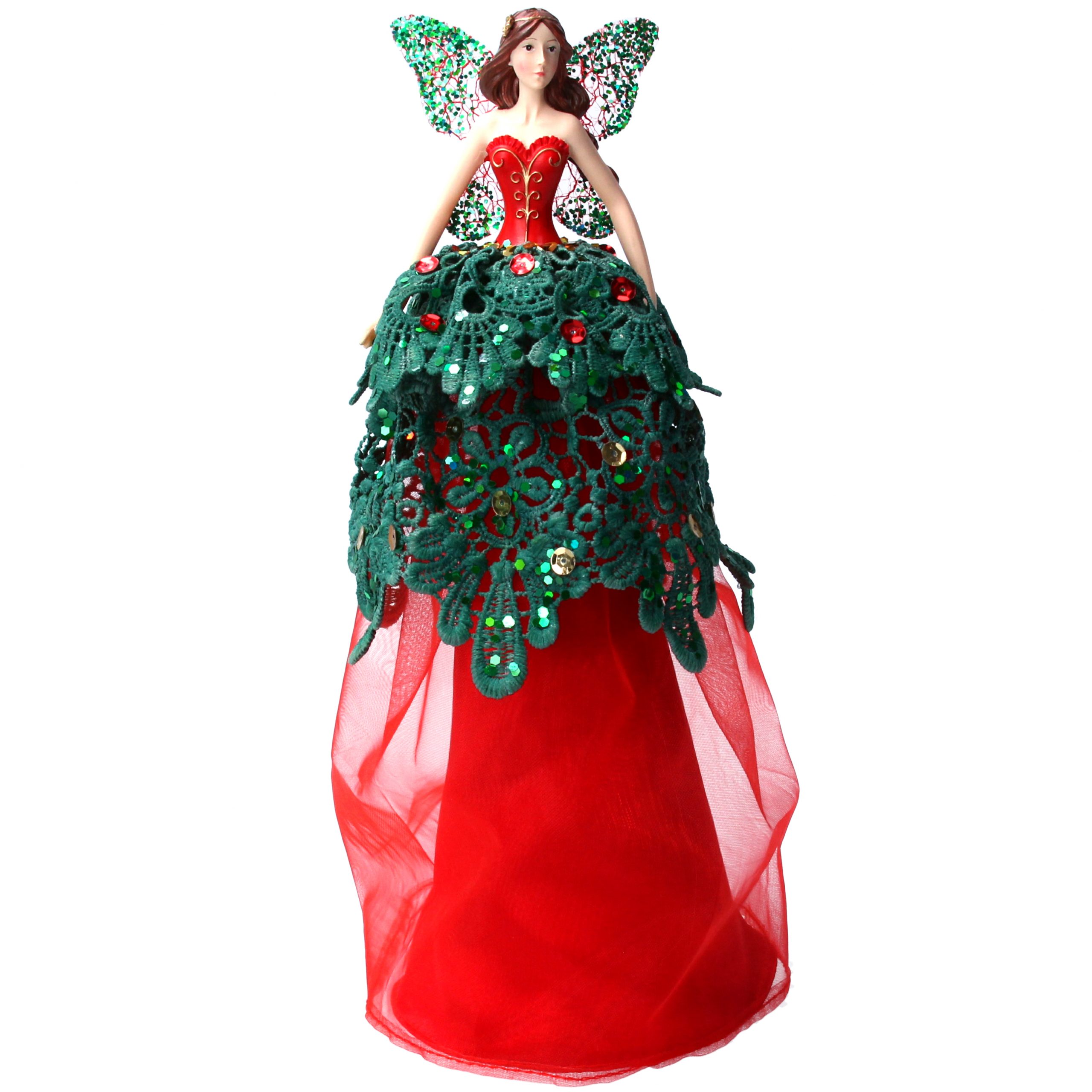 37258 FAIRY TREE TOPPER RED & GREEN DRESS - Image 1