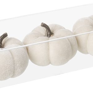 SET OF 3 WHITE VELVET PUMPKINS