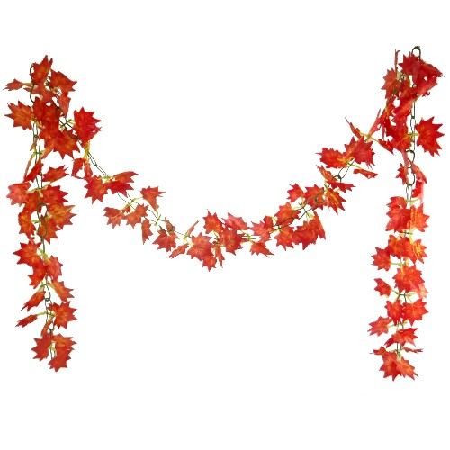 889550 AUTUMN MAPLE LEAVES RED/ORANGE 8FT CHAINLINK GARLAND - Image 1