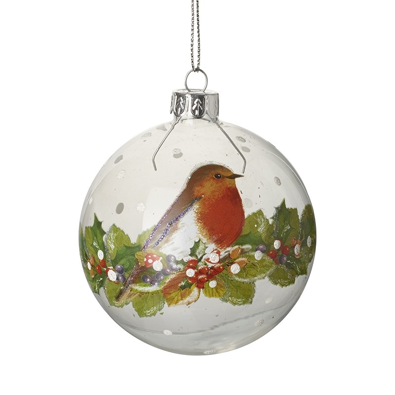 PAINTED ROBIN GLASS BAUBLE - Image 1