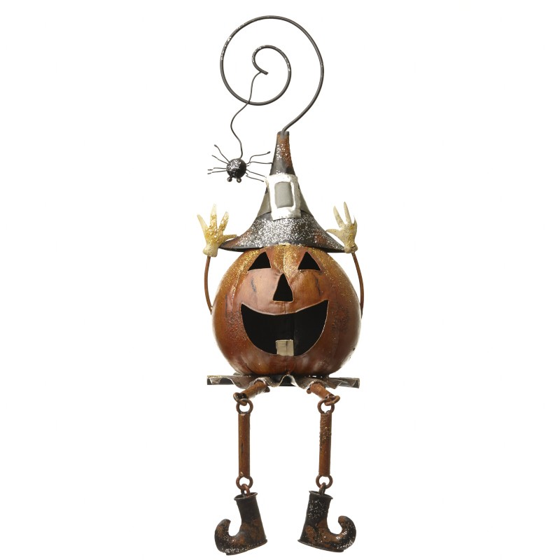 METAL PUMPKIN WITH SPIDER - Image 1