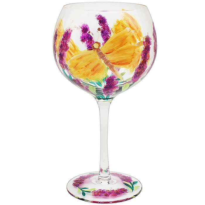 lp45878 HAND PAINTED YELLOW BUTTERFLY GIN GLASS - Image 1