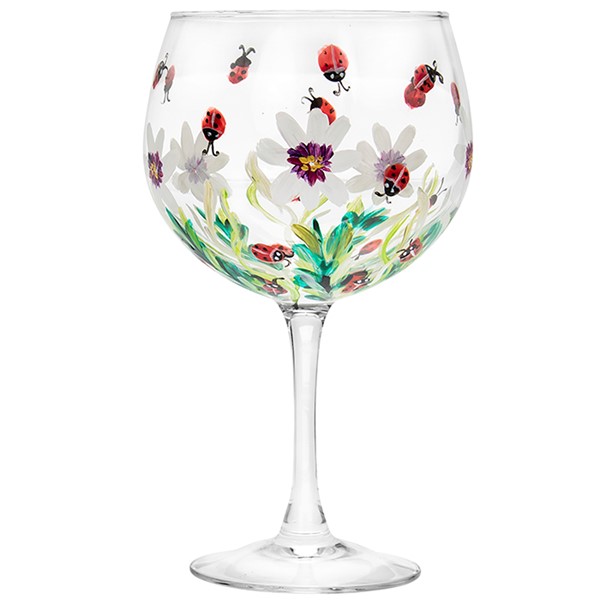 lp46700 (1) HAND PAINTED GIN GLASS..LADYBIRDS - Image 1