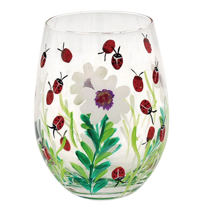 lp47369 HAND PAINTED STEMLESS GLASS..LADYBIRDS - Image 1