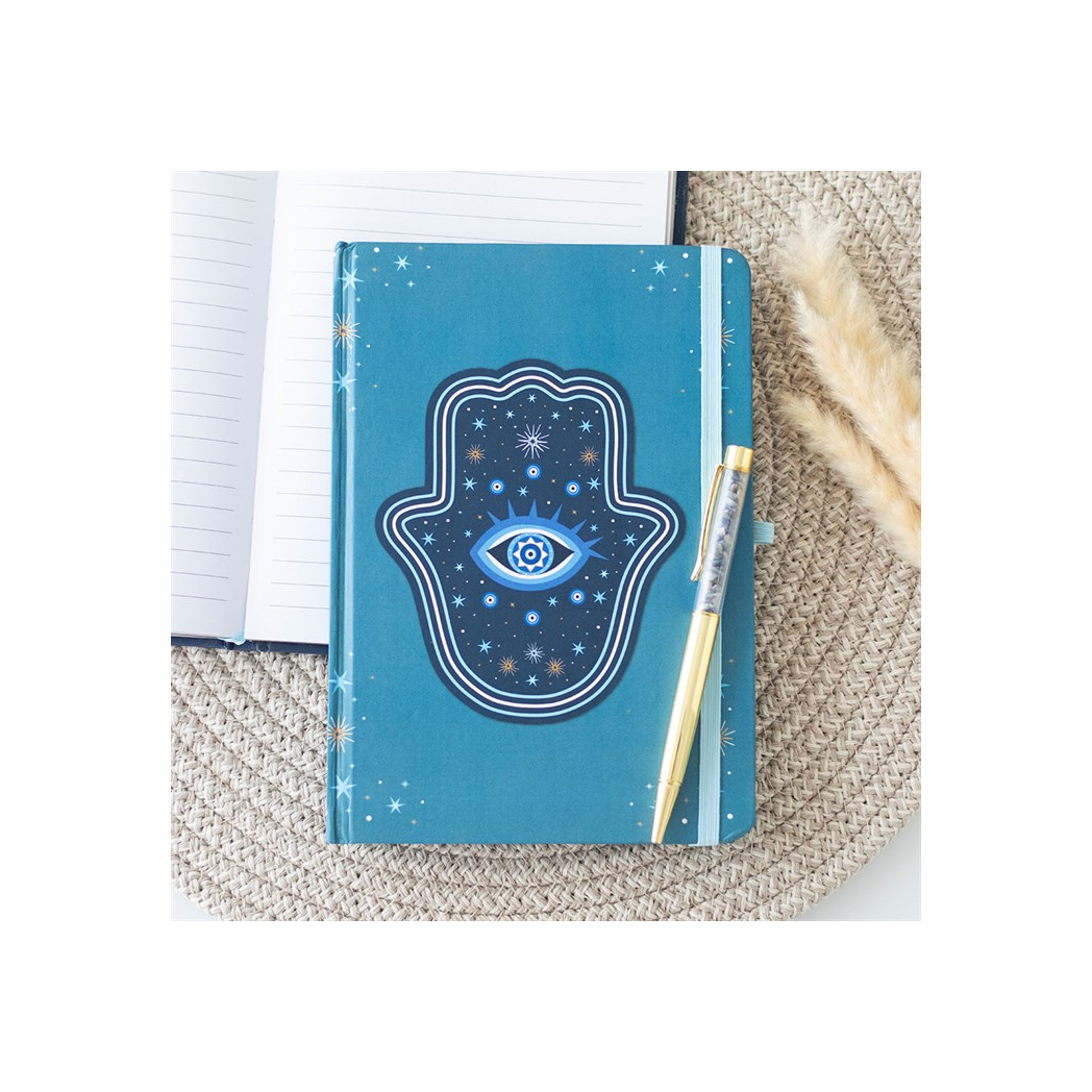 Hand of Hamsa A5 Notebook with Crystal Chip Pen - Image 1