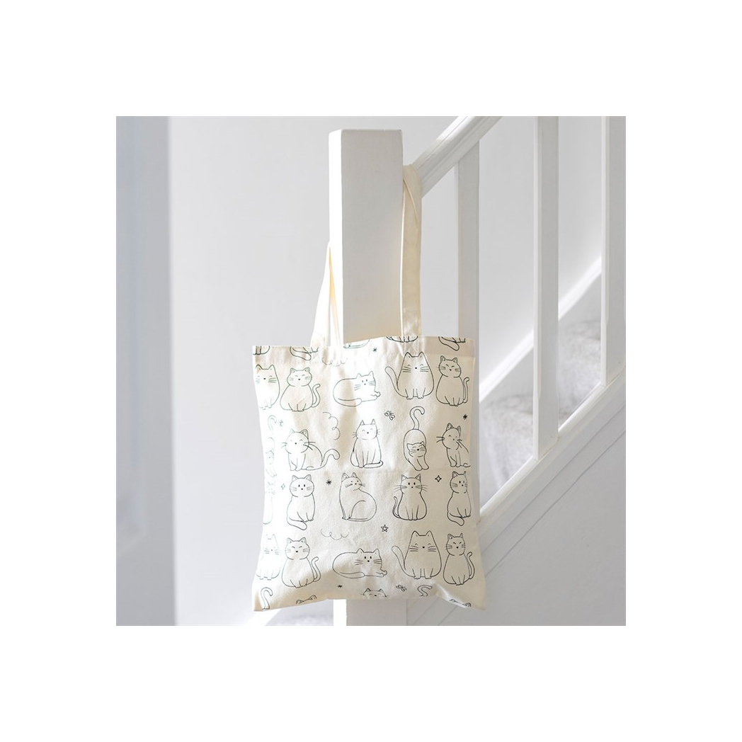 White Cat Print Polycotton Tote Bag - Image 1
