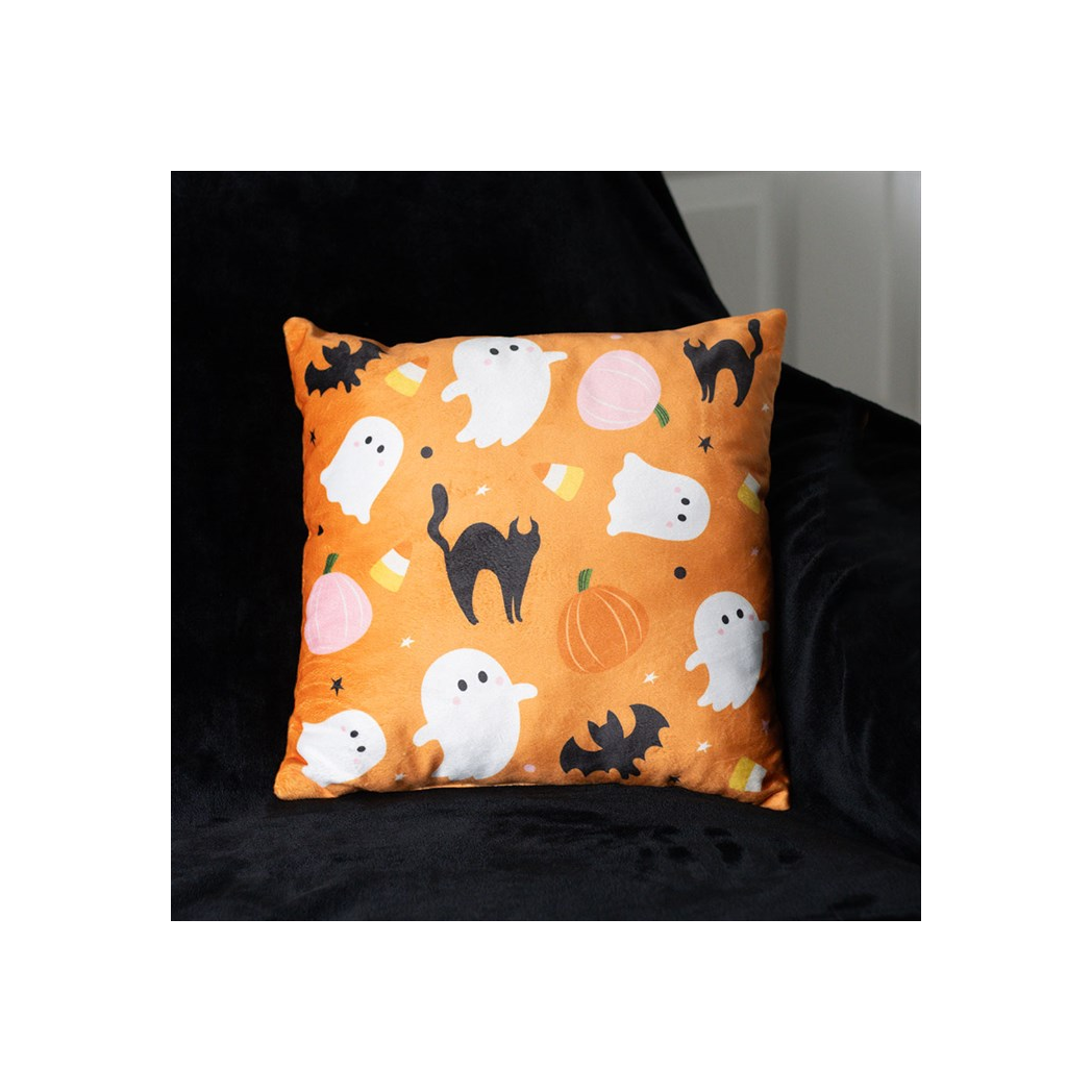 Square Sweet and Spooky Ghost Print Cushion - Image 1