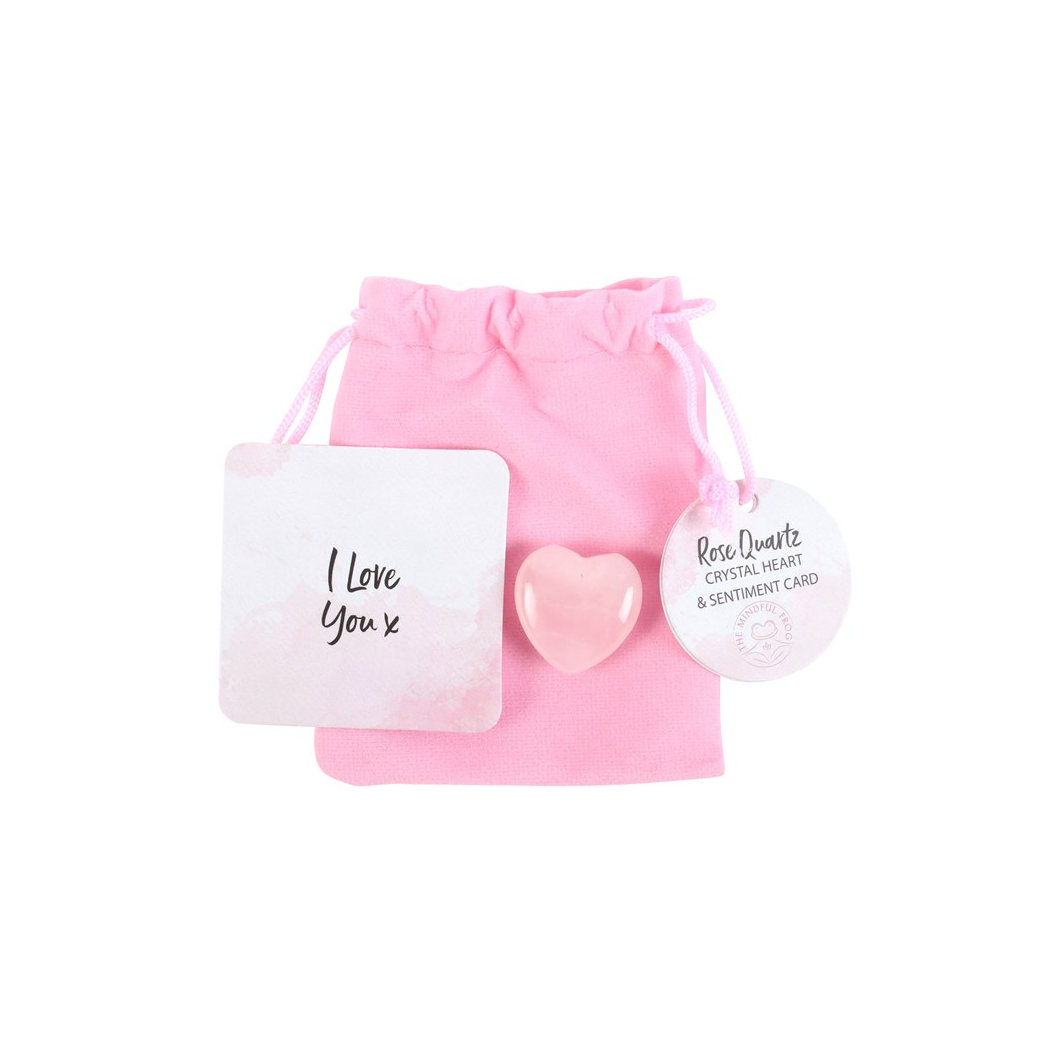 I Love You Rose Quartz Crystal Heart in a Bag - Image 1