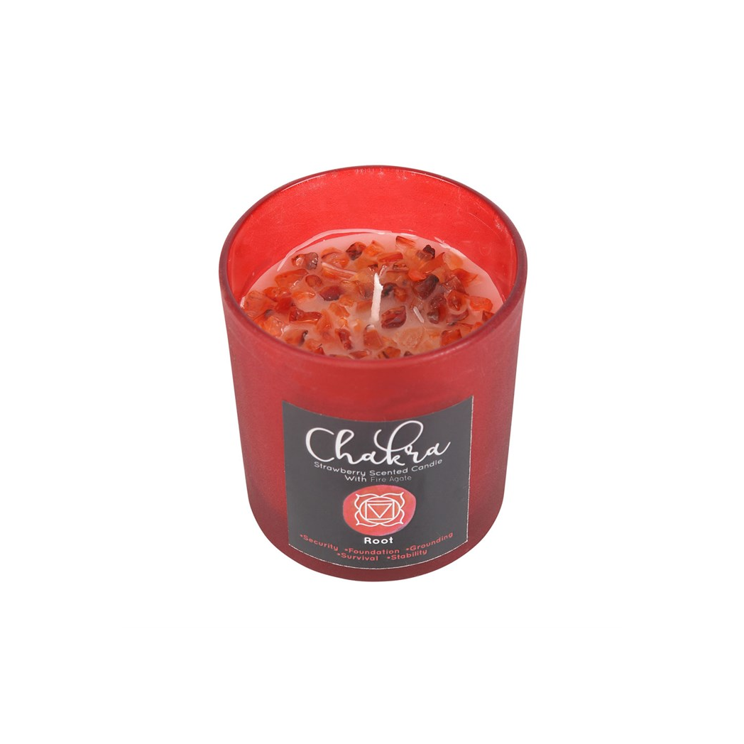 Root Chakra Strawberry Crystal Chip Candle - Image 1