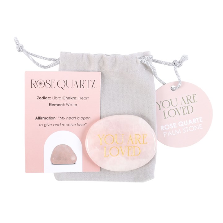 You Are Loved Rose Quartz Crystal Palm Stone - Image 1