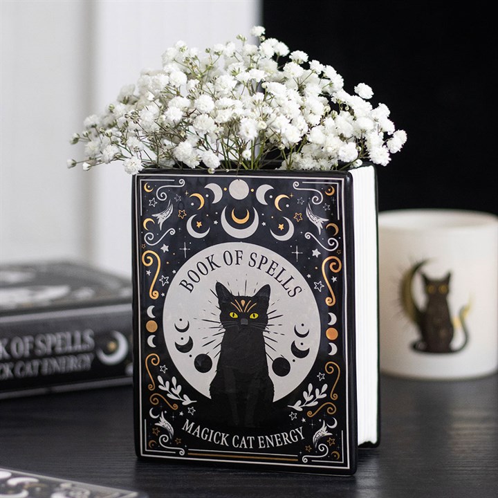Black Cat Magick Book Shaped Flower Vase - Image 1