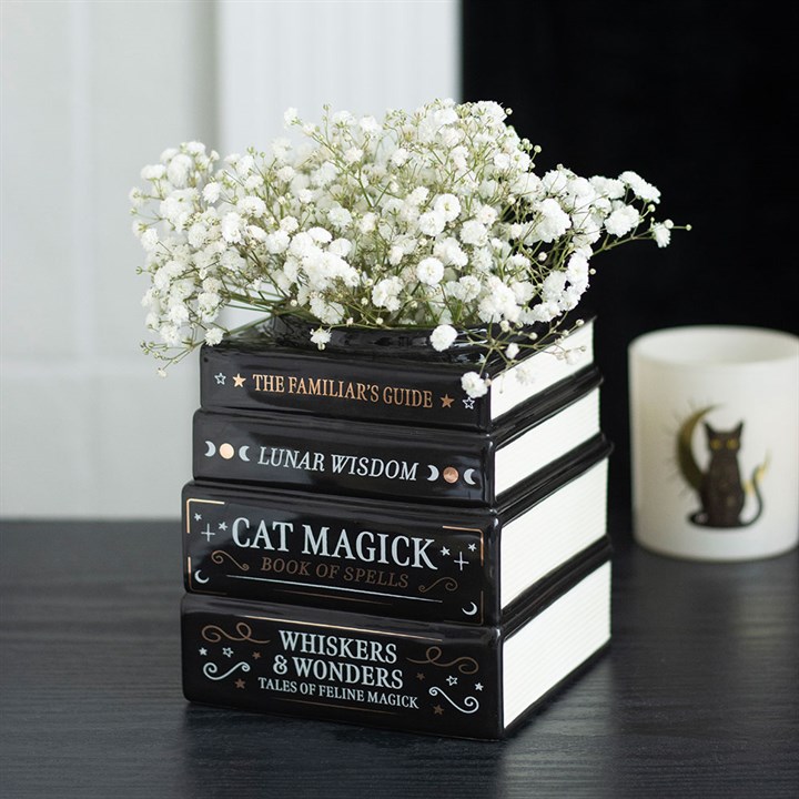 Black Cat Magick Book Stack Vase - Image 1