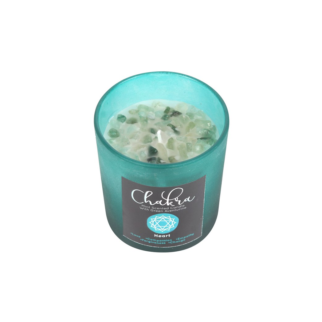 Heart Chakra Mint Crystal Chip Candle - Image 1