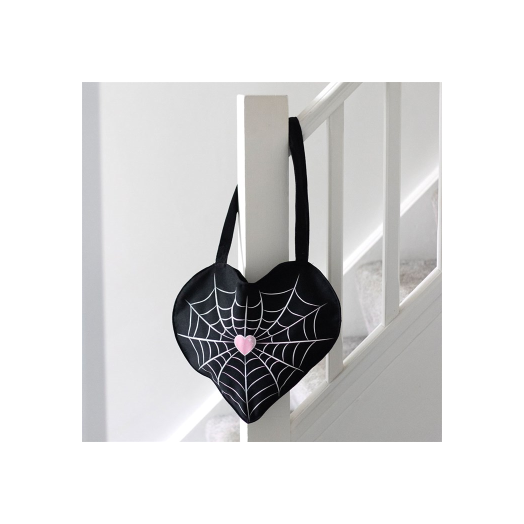 Spiderweb Heart Satin Tote Bag - Image 1