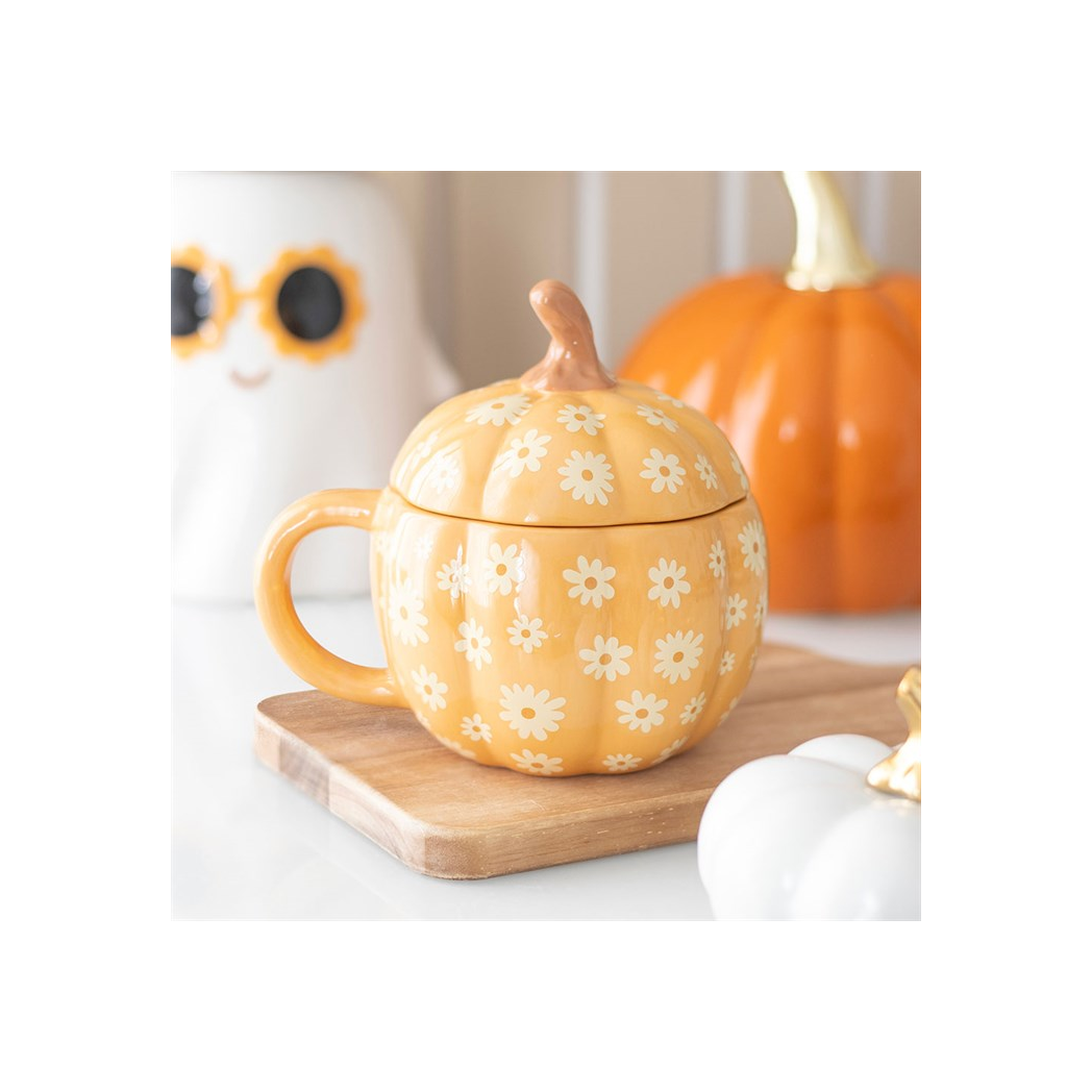 Groovy Floral Pumpkin Lidded Mug - Image 1