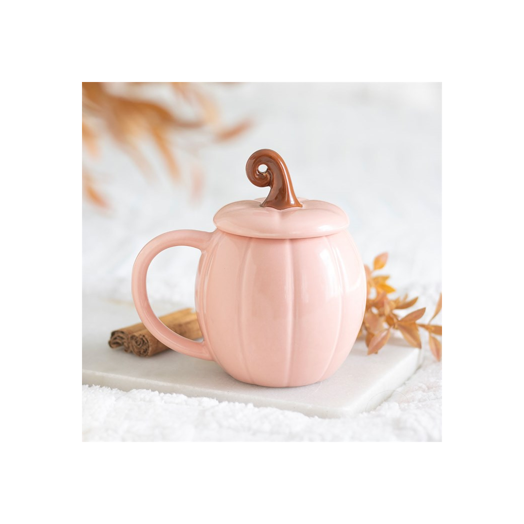 Pink Curly Pumpkin Lidded Mug - Image 1
