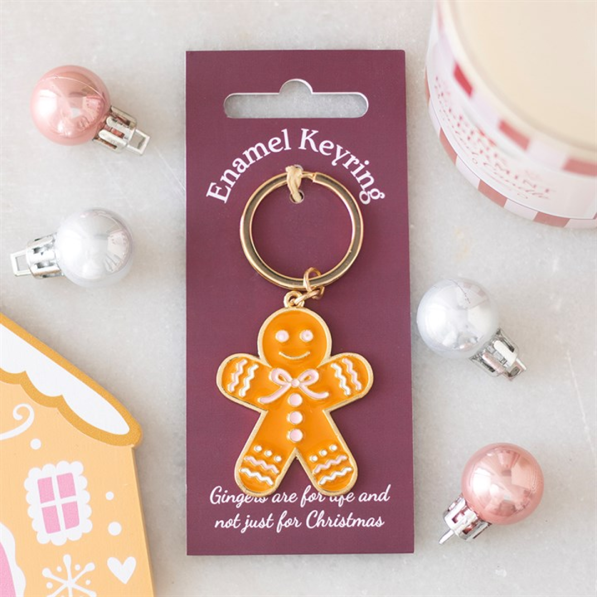 Pink Bow Gingerbread Man Keyring - Image 1