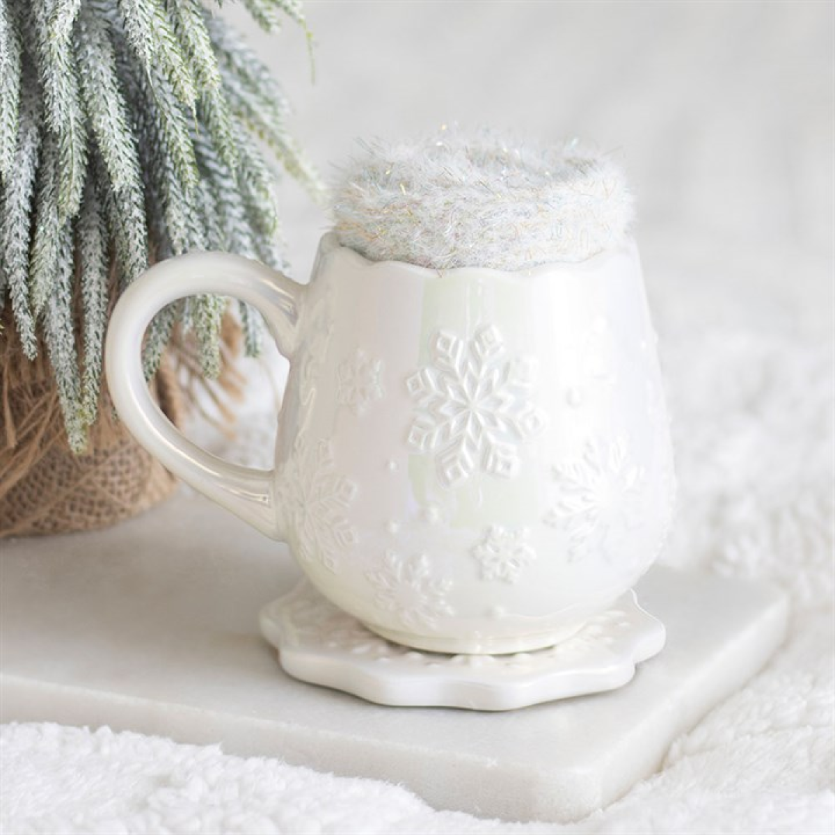 Iridescent Snowflake Mug, Coaster and Socks Set - Image 1