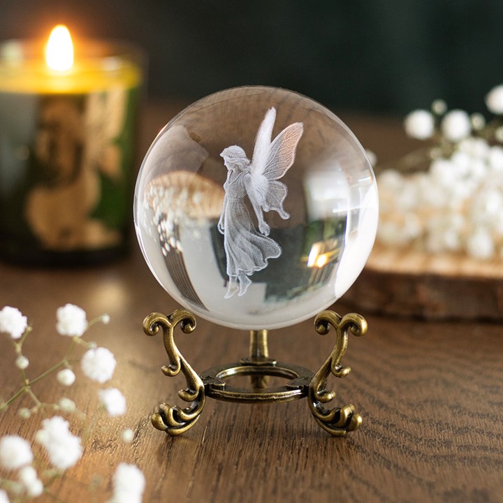 Stardust Fairy Laser Engraved Glass Crystal Ball and Stand - Image 1